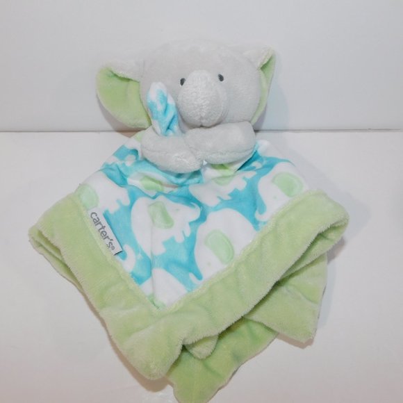 Carter's plush Gray Elephant Blue Green White Security Blanket Baby Lovey Nunu - Picture 6 of 6